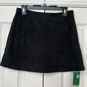 High Waisted Invisible Zipper 2-in-1 Mini A-line Corduroy Black Skirt Medium